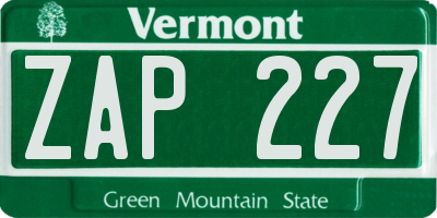 VT license plate ZAP227