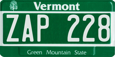 VT license plate ZAP228