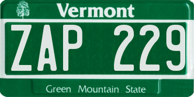 VT license plate ZAP229
