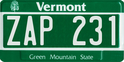 VT license plate ZAP231