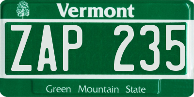 VT license plate ZAP235