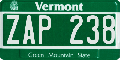 VT license plate ZAP238