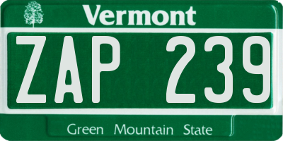 VT license plate ZAP239
