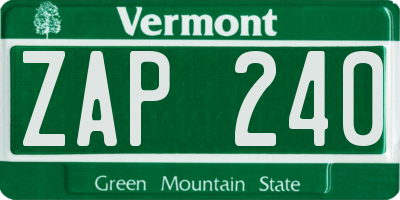 VT license plate ZAP240