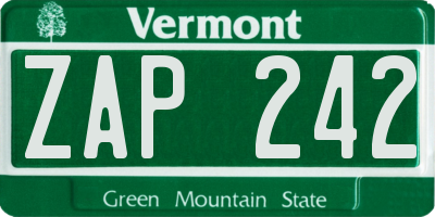 VT license plate ZAP242