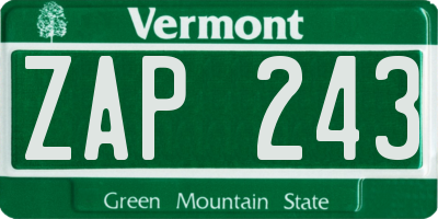 VT license plate ZAP243