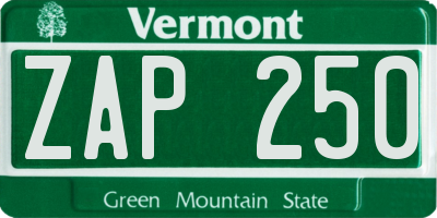 VT license plate ZAP250