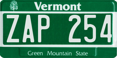 VT license plate ZAP254