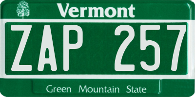 VT license plate ZAP257