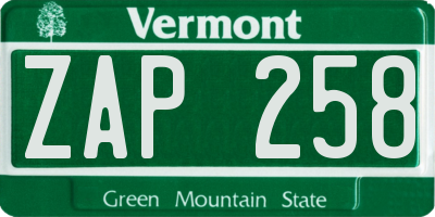 VT license plate ZAP258