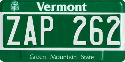 VT license plate ZAP262