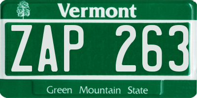 VT license plate ZAP263