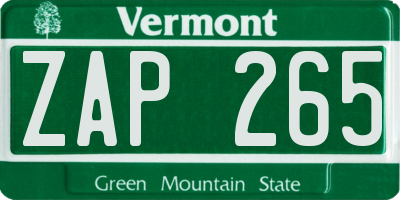 VT license plate ZAP265