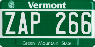 VT license plate ZAP266