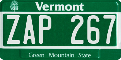 VT license plate ZAP267