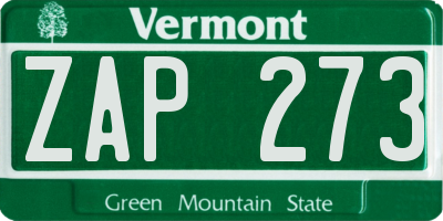 VT license plate ZAP273