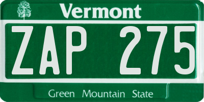 VT license plate ZAP275