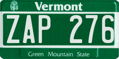 VT license plate ZAP276