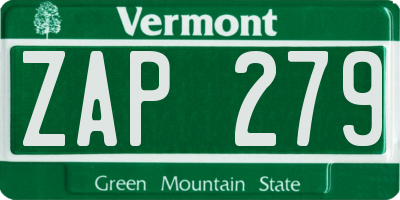 VT license plate ZAP279