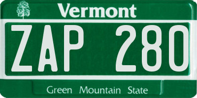 VT license plate ZAP280