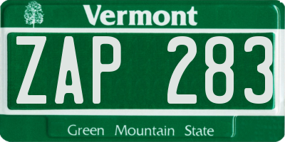 VT license plate ZAP283