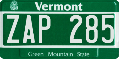 VT license plate ZAP285