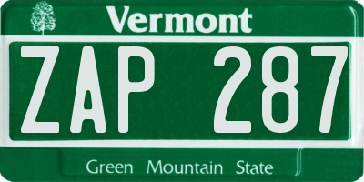 VT license plate ZAP287