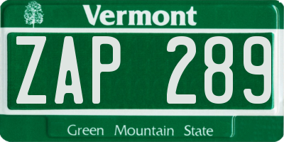 VT license plate ZAP289