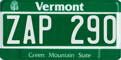 VT license plate ZAP290