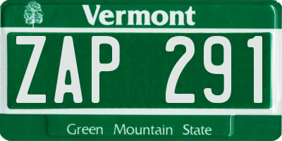 VT license plate ZAP291