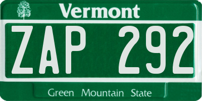 VT license plate ZAP292