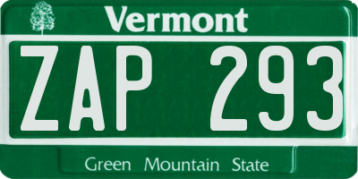 VT license plate ZAP293