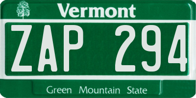 VT license plate ZAP294