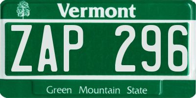 VT license plate ZAP296