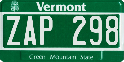 VT license plate ZAP298