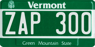VT license plate ZAP300