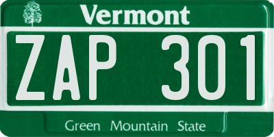VT license plate ZAP301