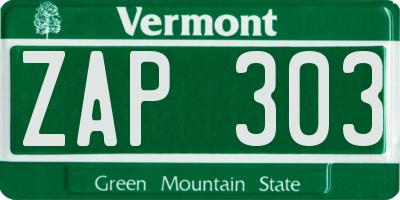 VT license plate ZAP303