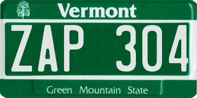 VT license plate ZAP304