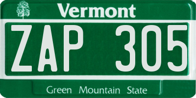 VT license plate ZAP305