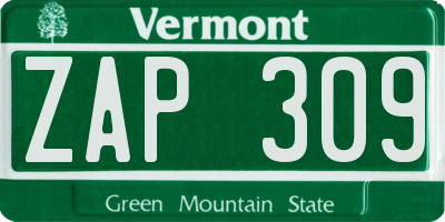 VT license plate ZAP309