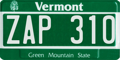 VT license plate ZAP310
