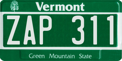 VT license plate ZAP311