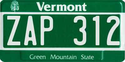 VT license plate ZAP312