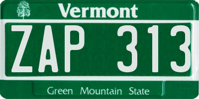 VT license plate ZAP313