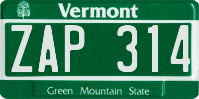 VT license plate ZAP314
