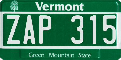 VT license plate ZAP315