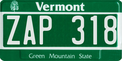 VT license plate ZAP318