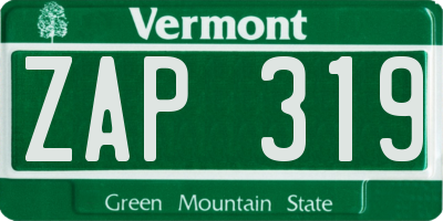 VT license plate ZAP319