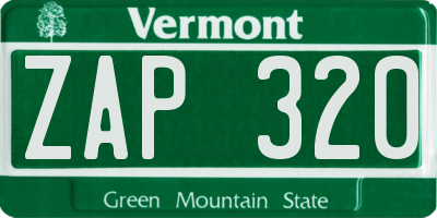 VT license plate ZAP320